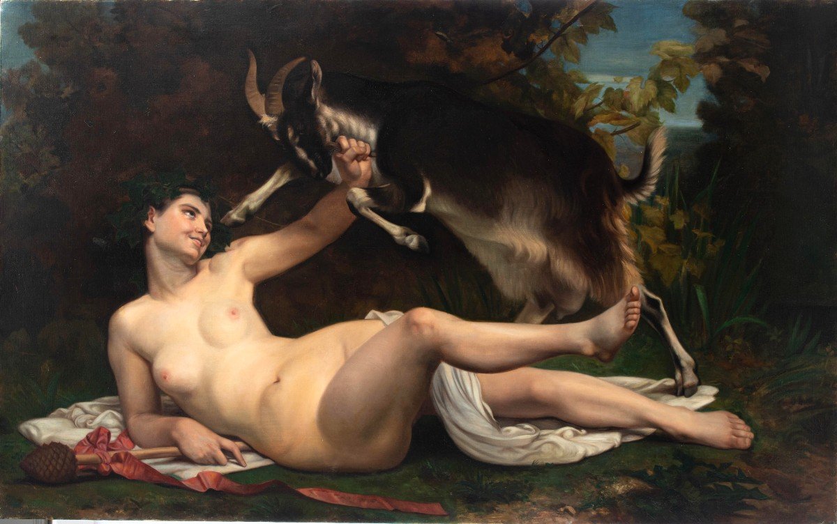 Grande Huile Sur Toile 'une Bacchante' d'Apres William Bouguereau (1825-1905)
