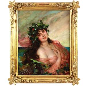 Huile Sur Toile  Nu " La Bacchante " daté 1885 et signé par Léon Herbo