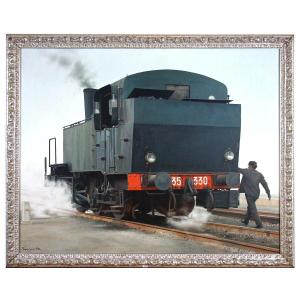 Oil On Canvas "the Locomotive - 1974" By Michele Taricco