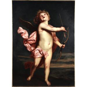 Oil On Canvas "cupid" Around 1900 And After Van Dyck
