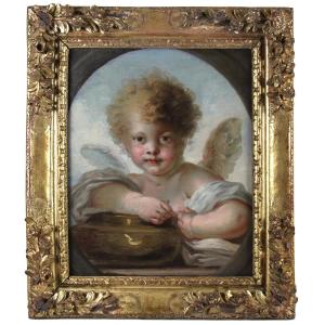 Huile sur toile « Un Cupidon », XVIIIe siècle, attribuée à Jean-Honoré Fragonard 