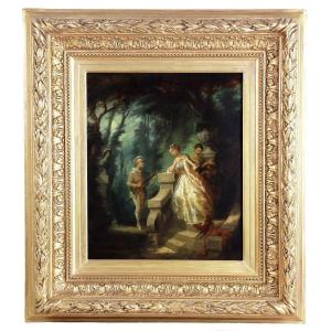 Tableau Huile Sur Panneau, Scene Galante Attribution Diaz De La Pena 19ème