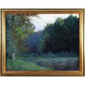 Paysage fluvial, huile sur toile, signée, XXe siècle, école française