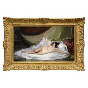 Spanish Oil Painting On Canvas, A Reclining Nude, 19th Century. Attributed To Luis R. Falero