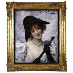 Jeanne Donnadieu – Portrait d’Henriette Bépoix, huile sur toile Belle Époque, XIXe siècle