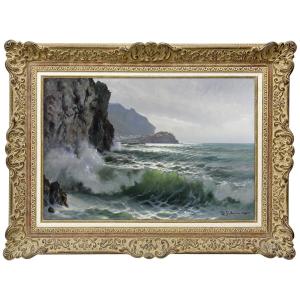 Painting By Salvatore Federico Depicting A Coastal Landscape Of Capri, Signed, Unframed