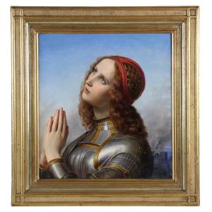 Hermann Anton Stilke, 1831, Jeanne d'Arc, portrait à l'huile ancien, encadré