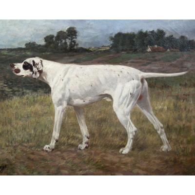 Oil Painting On Canvas, Hunting Dog Alexander Clarys Belgian School