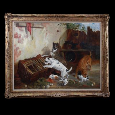 Paintings Oil On Canvas, Scene With Terrier Dogs And Rabbits By Richard Ansdell