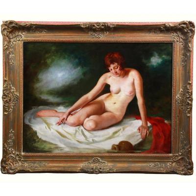 Oil On Canvas, Nude Portrait Bathing Nude  By Maria Szantho