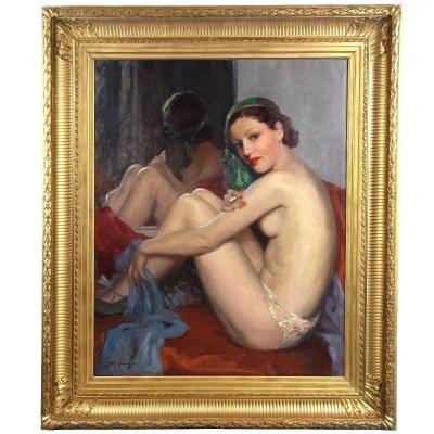 Beautiful Cabaret Dancer Nude Oil On Canvas