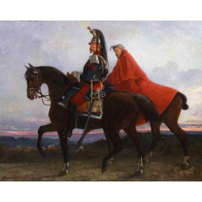 Oil On Canvas Cavaliers Imperial Napoleon I 19th Century