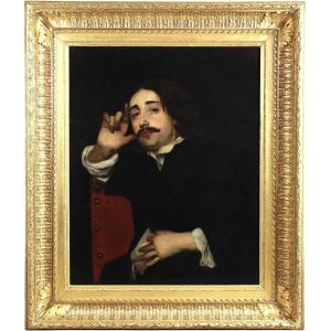 Grande Huile Sur Toile Portrait d'Homme Assis Fin 19ème Cadre  