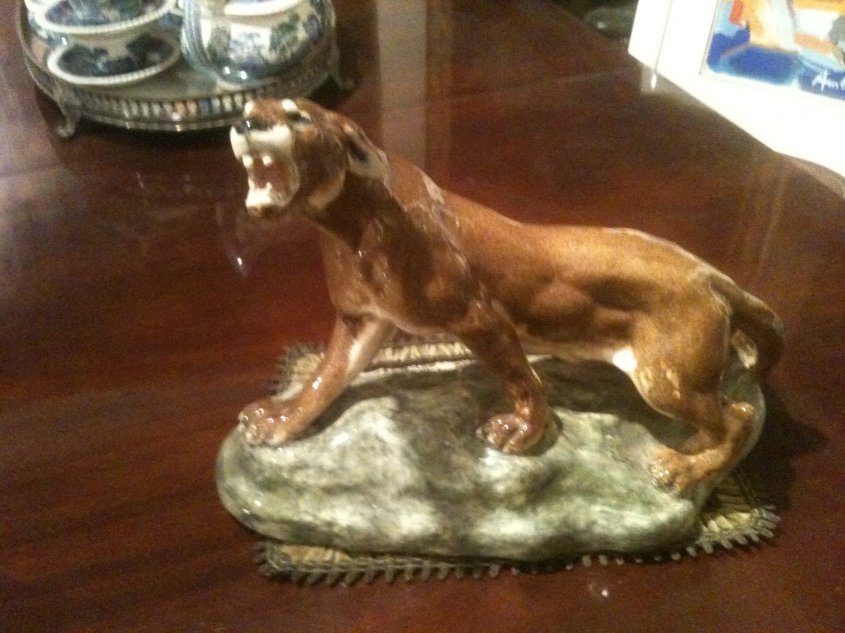 Lioness Ceramic By Clement Massier-photo-2