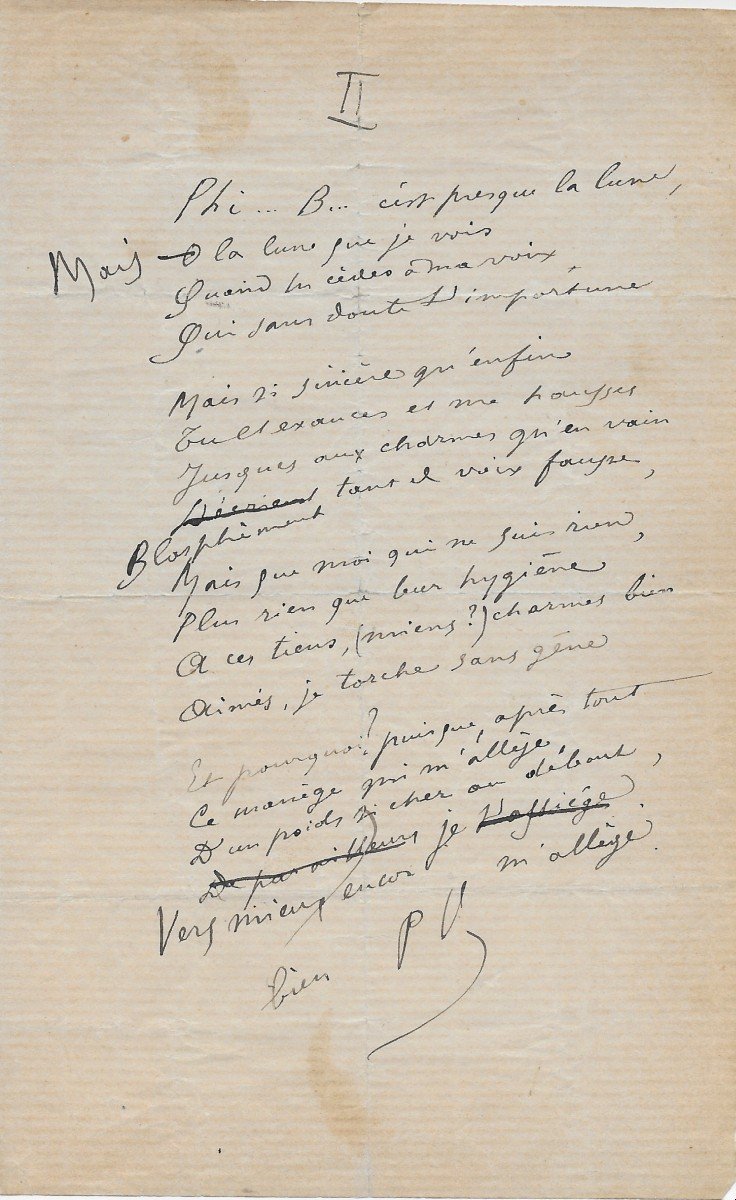 Paul Verlaine – Poème Autographe Signé