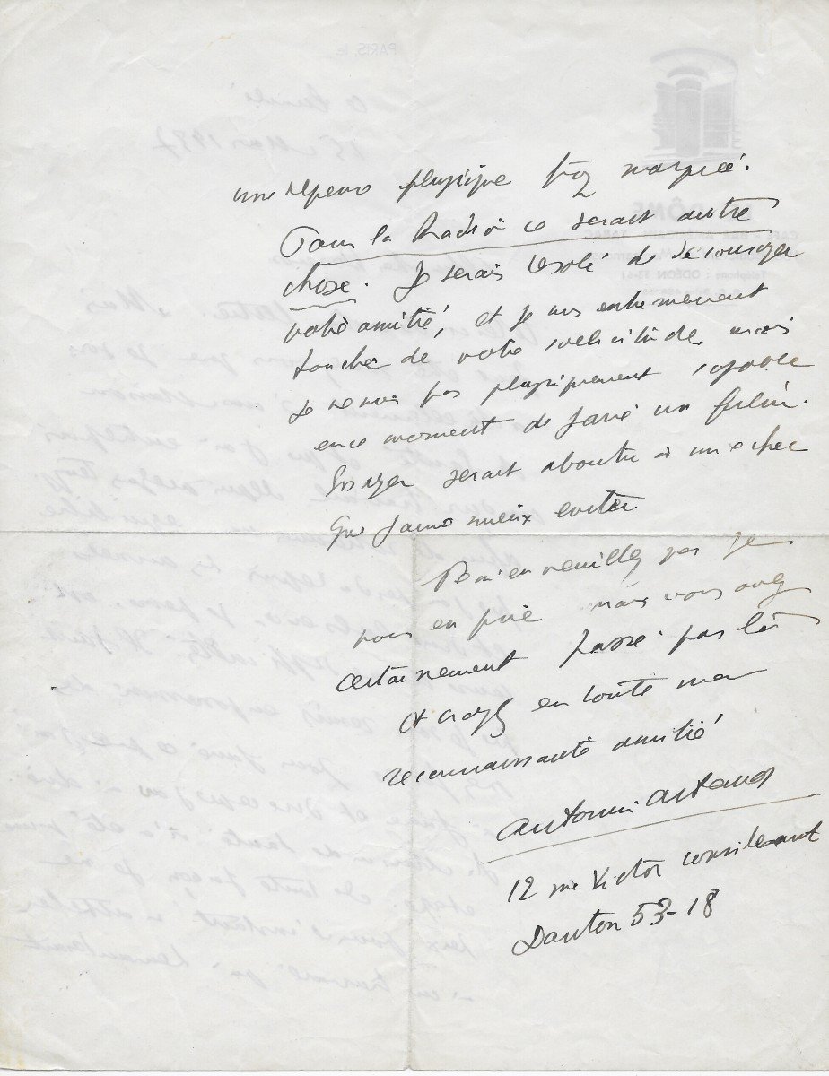 Antonin Artaud - Signed Autograph Letter-photo-2
