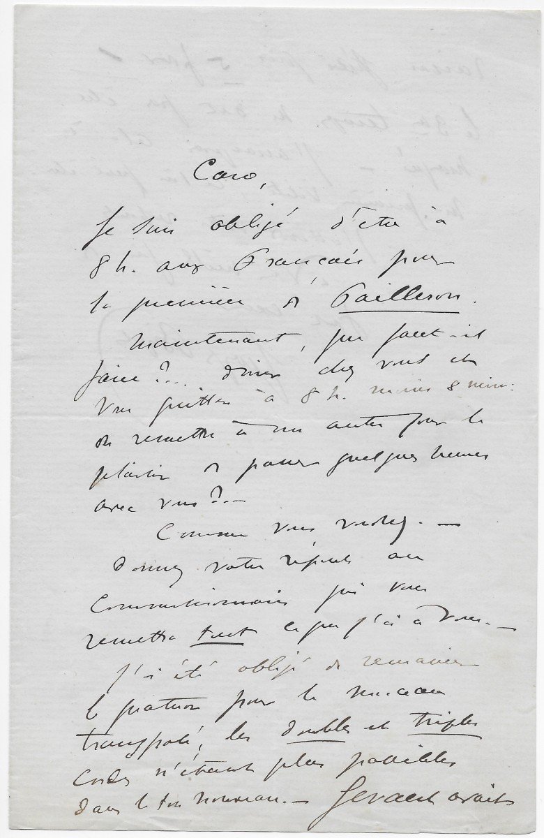 Georges Bizet Lettre Autographe Signée La Jolie Fille De Perth