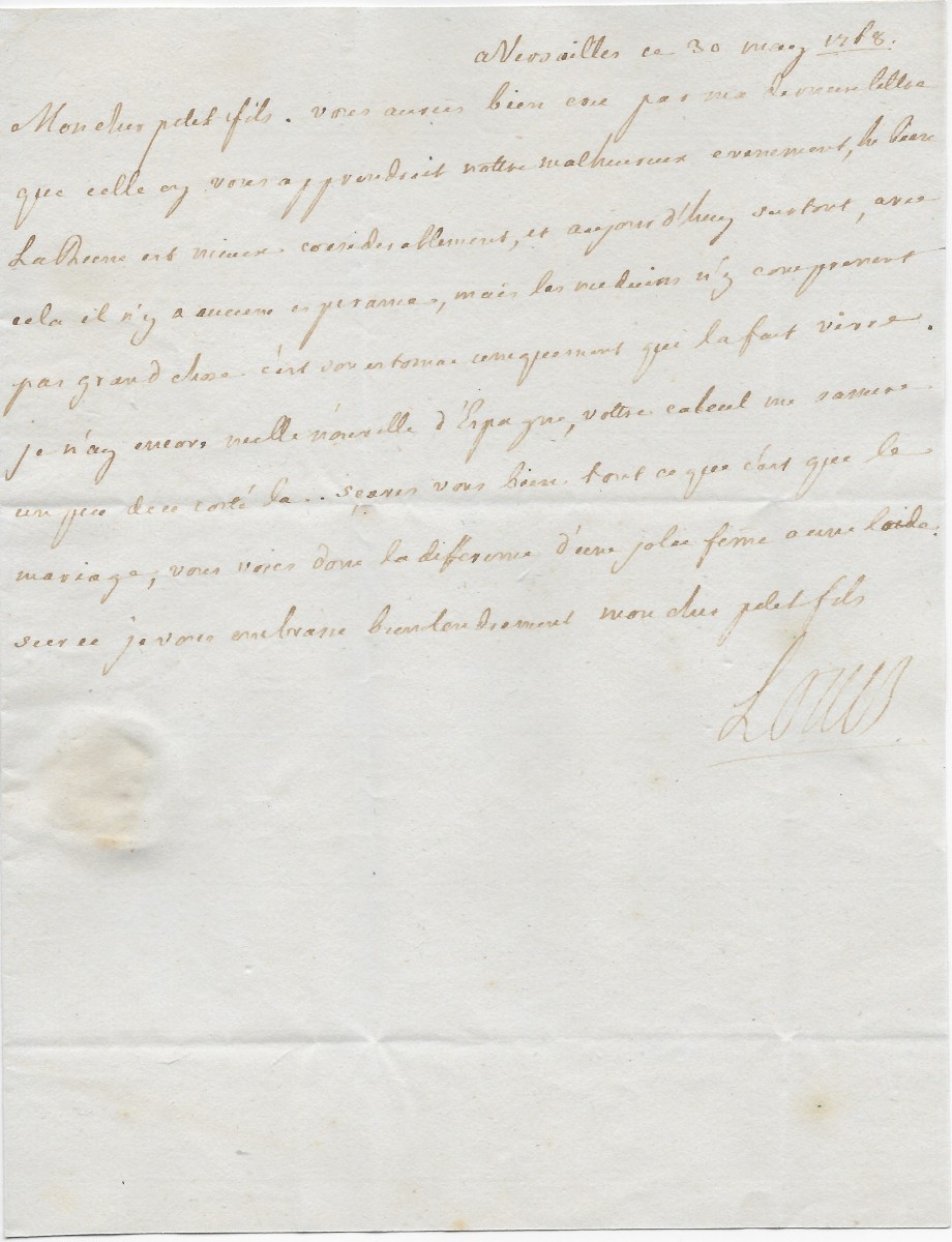 Louis XV - Lettre autographe signée - agonie de la reine Marie- Leszczynska