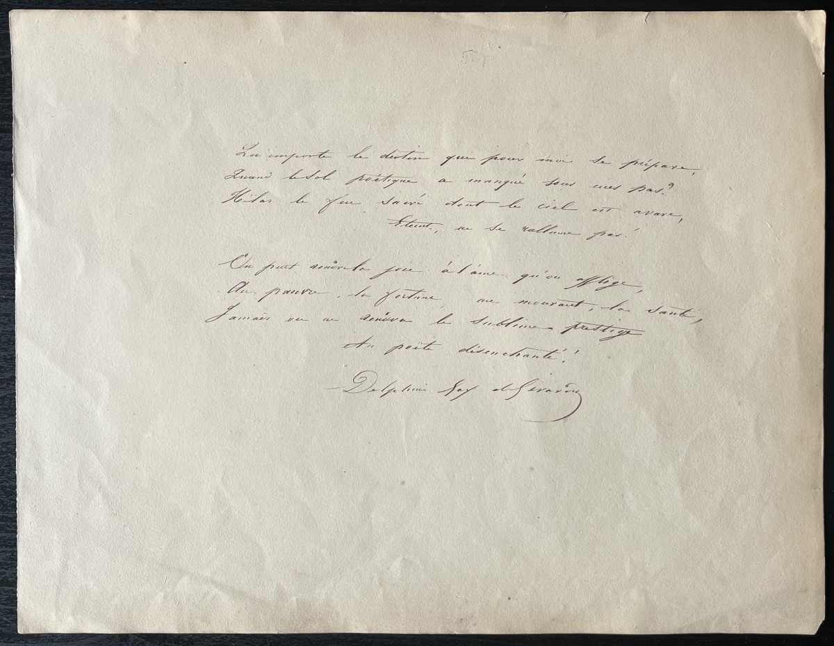 Alphonse De Lamartine Delphine De Girardin – Signed Autograph Poem