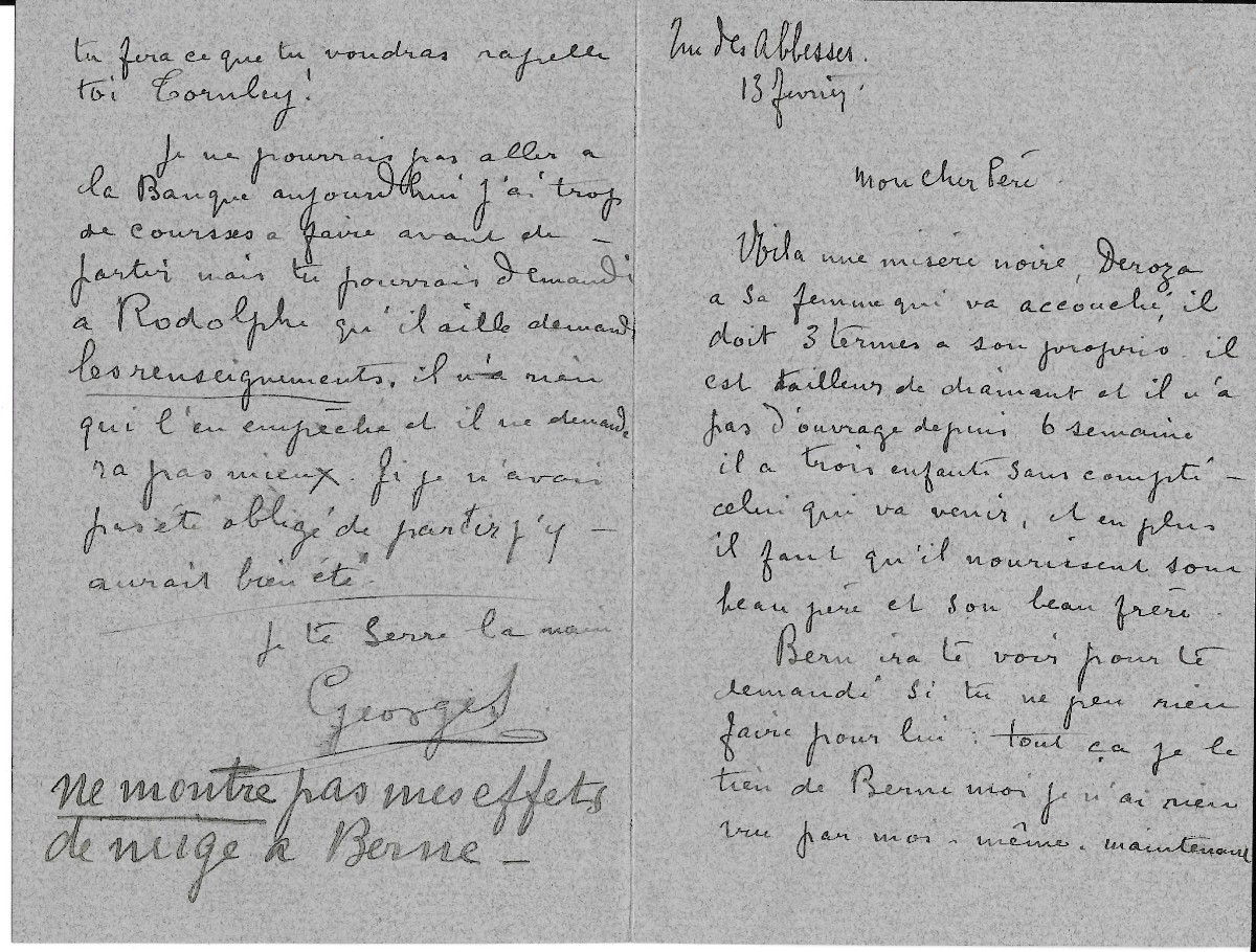 Georges MANZANA-PISSARRO - Lettre autographe signée à son père Camille PISSARRO