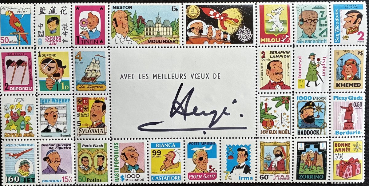 HERGE - Carte de vœux signée 1976