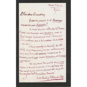 Jules Barbey d'Aurevilly Lettre Autographe Signée