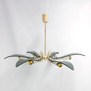 Large "dahlia" Chandelier Attributed To Fontana Arte, Italy, 1950