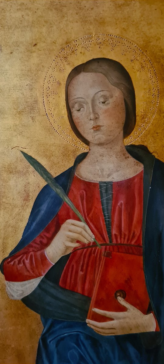 Tempera Painting Of Saint Colombe Of Sens And Her Bear-photo-3