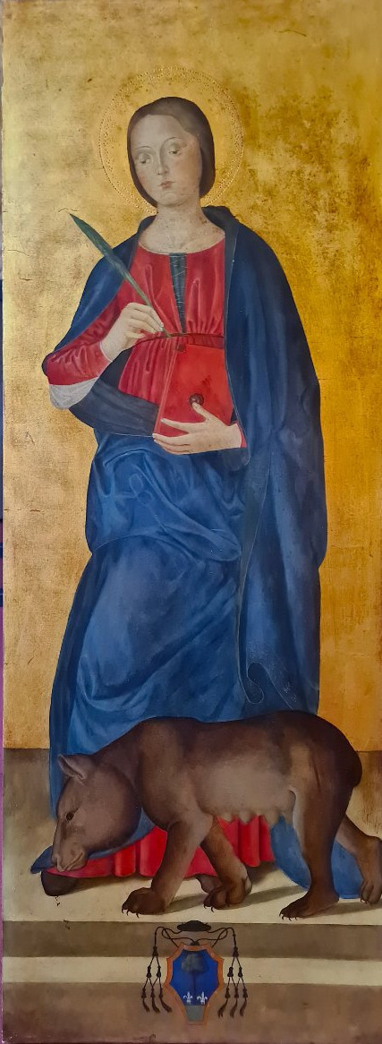 Tempera Painting Of Saint Colombe Of Sens And Her Bear