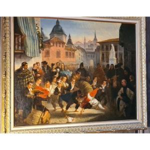 Children In Madrid Playing "la Corrida," Painted By Hélène Feillet