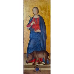 Tempera Painting Of Saint Colombe Of Sens And Her Bear