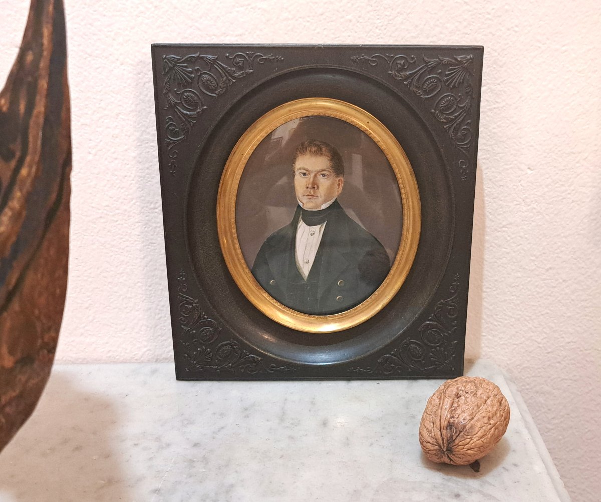 19th Century Miniature Portrait Of Young Man-photo-2