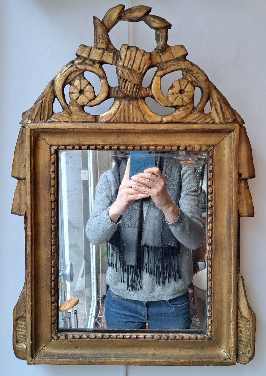 Miroir En Bois Doré Louis XVI-photo-2