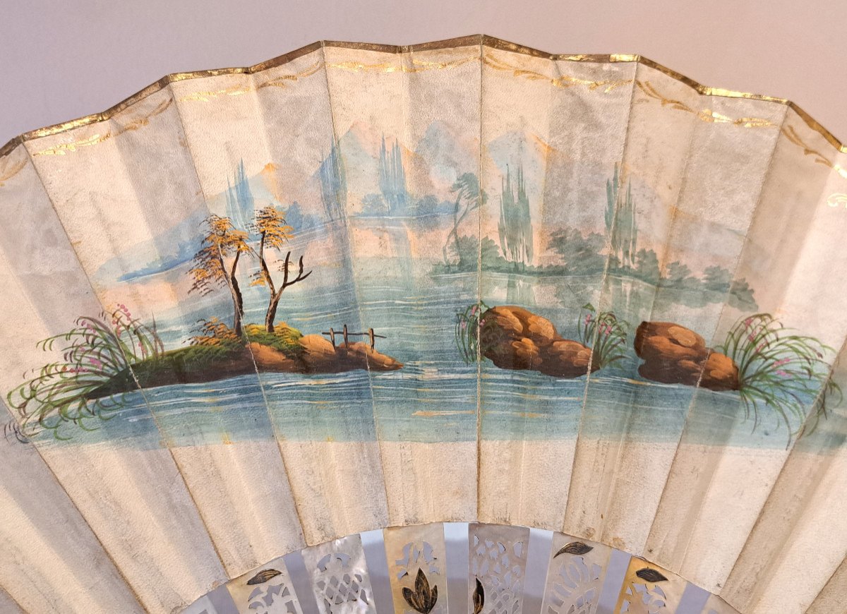 Éventail à Décor De Scènes Galantes Et Monture Nacre – Milieu Du XIXème-photo-4