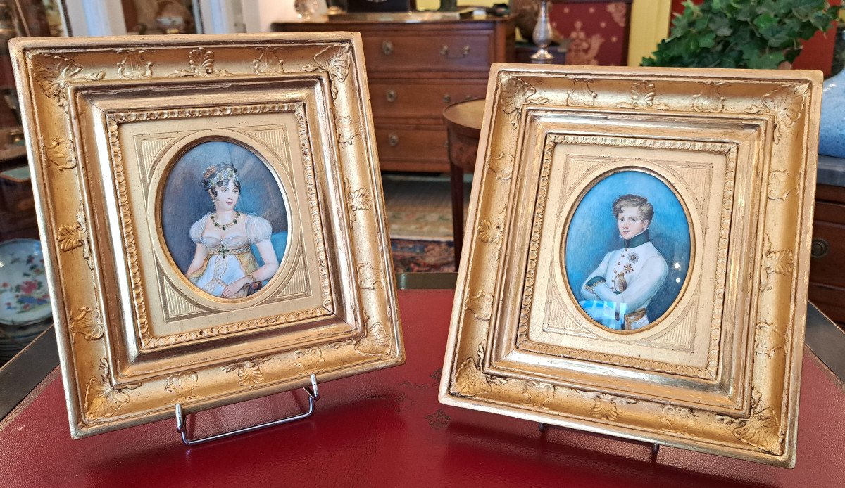 Paire de grandes Miniatures : l’impératrice Marie-Louise et son fils le duc de Reichstadt-photo-3