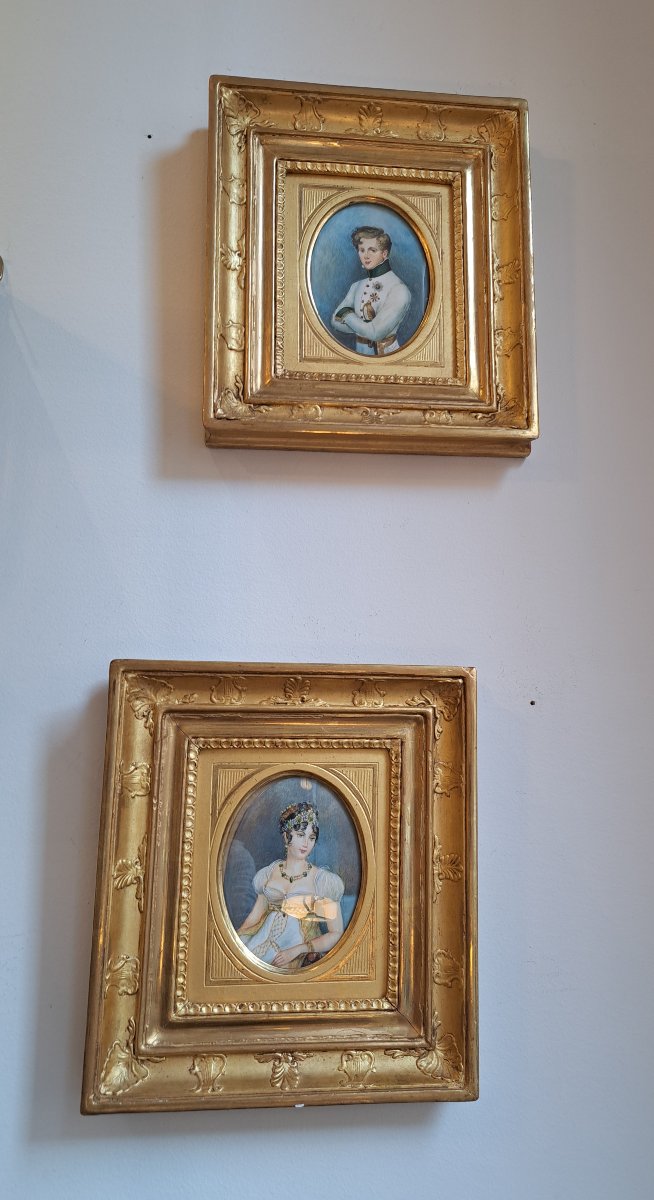 Paire de grandes Miniatures : l’impératrice Marie-Louise et son fils le duc de Reichstadt-photo-6