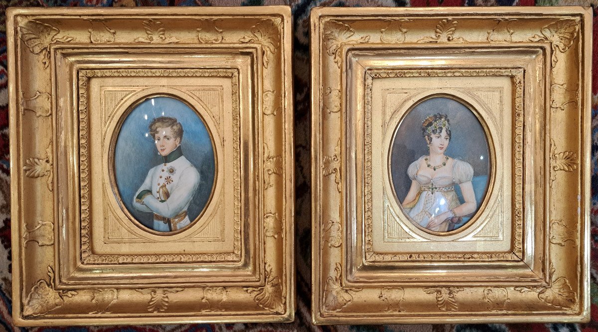 Paire de grandes Miniatures : l’impératrice Marie-Louise et son fils le duc de Reichstadt