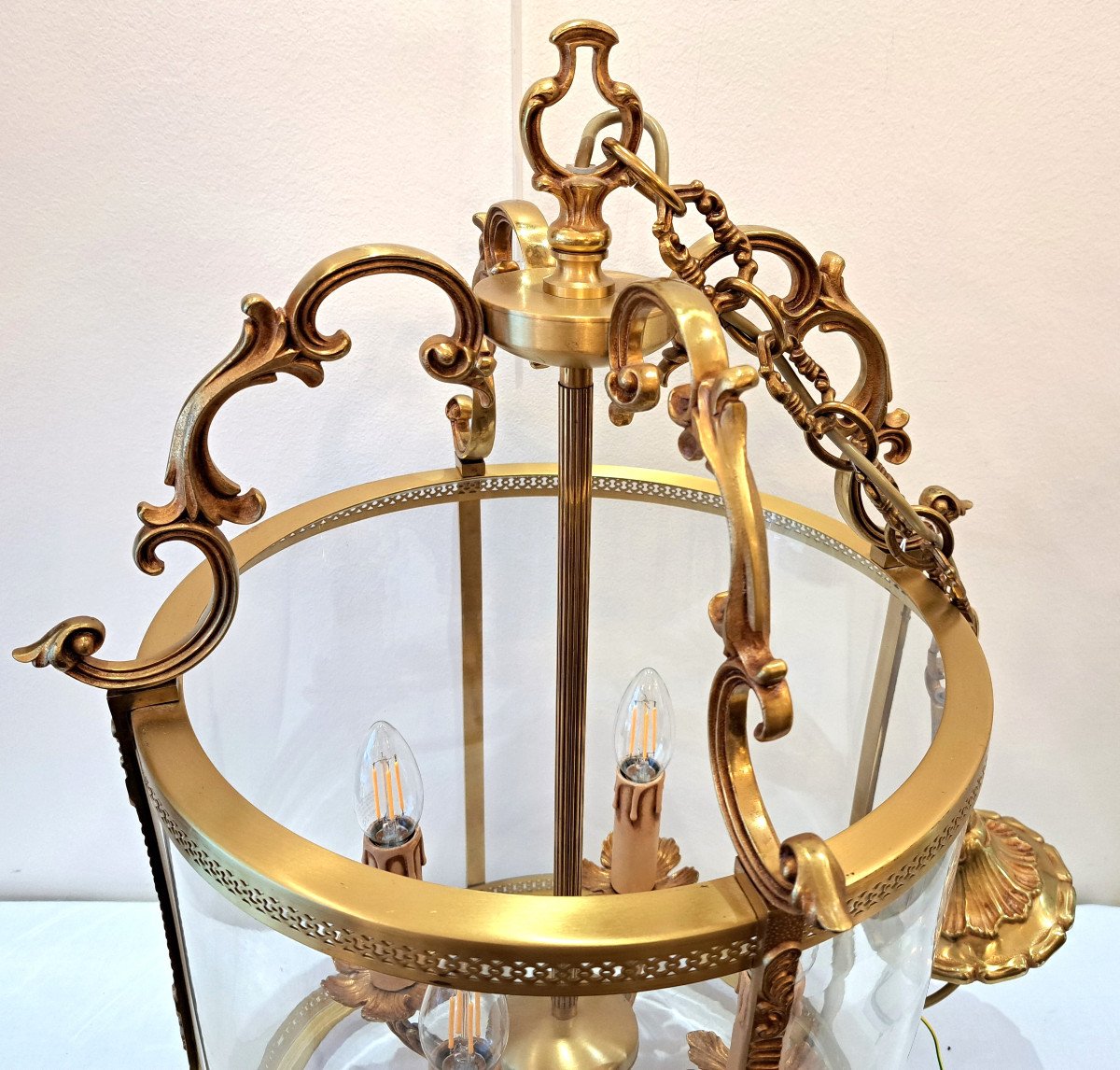 Large Hall Lantern In Gilt Bronze – Diameter 35 Cm-photo-3