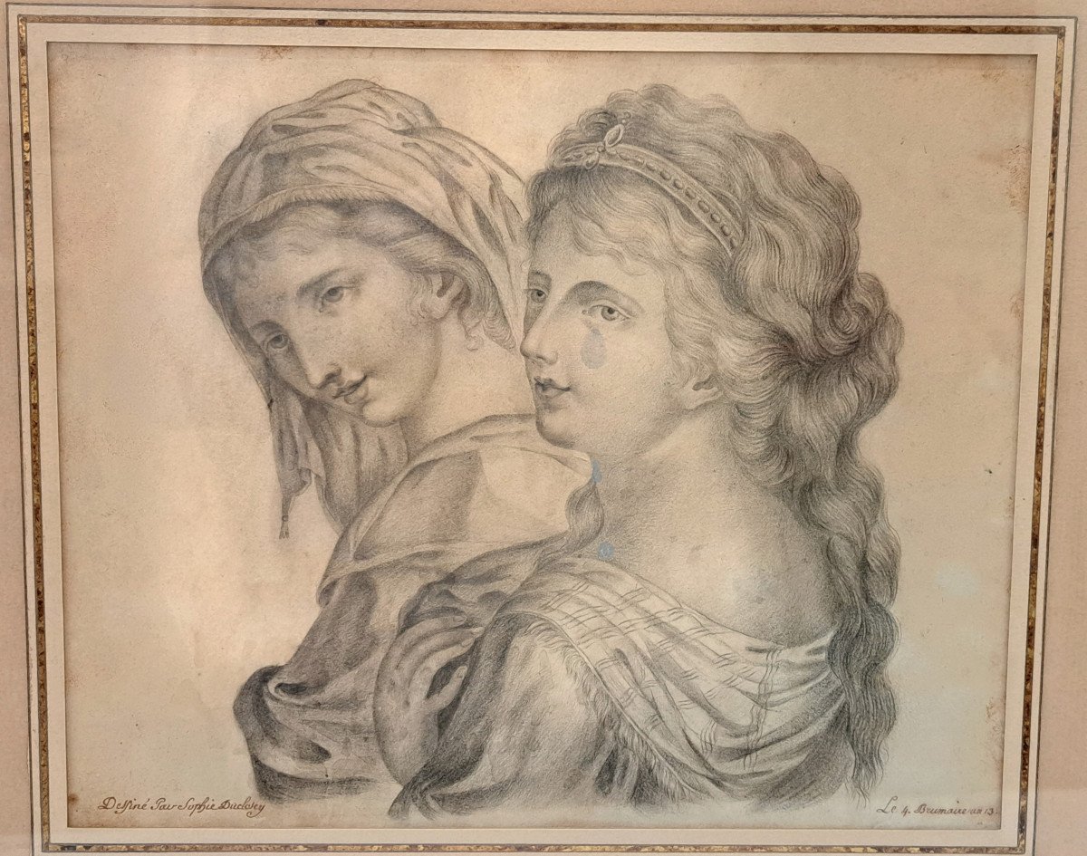 Portrait En Buste De Deux Jeunes Femmes – Epoque Empire-photo-2