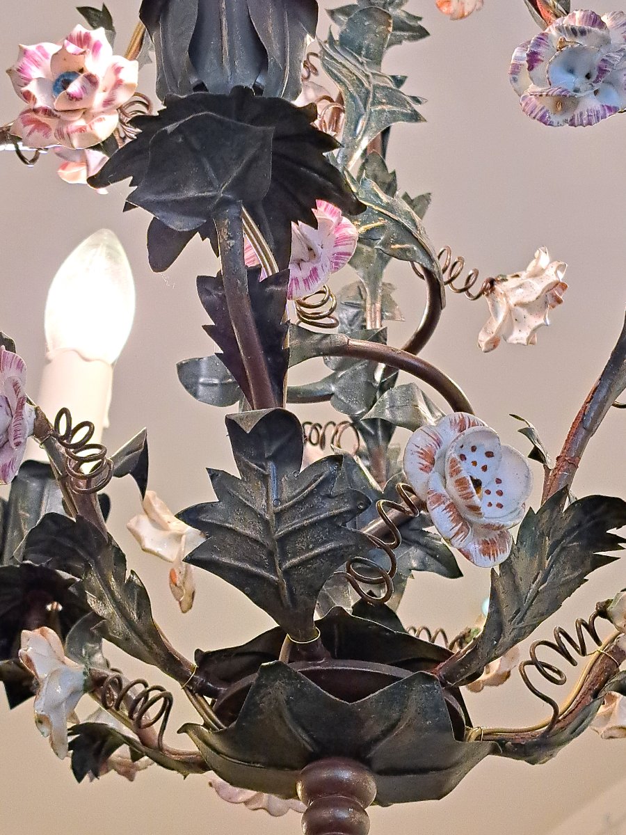 Cage Chandelier Decorated With Branches And Flowers-photo-5