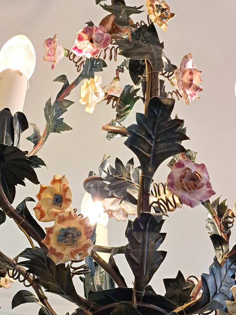 Cage Chandelier Decorated With Branches And Flowers-photo-6