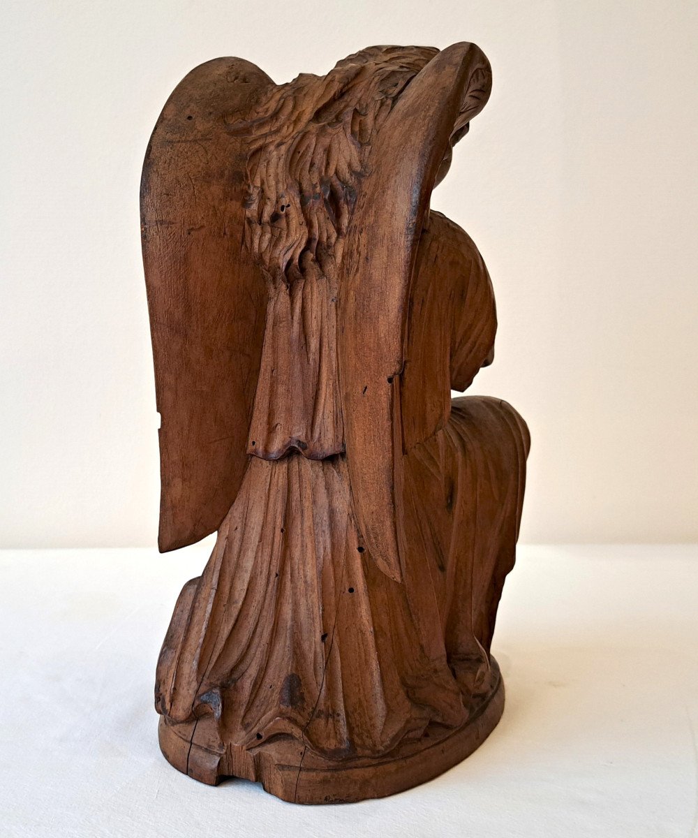 Angelot Putto Amour Chérubien Ange en prière En Bois Sculpté D’époque XIXème-photo-4