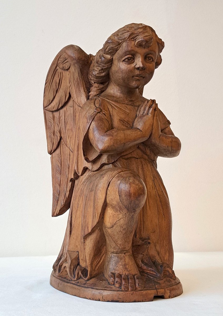 Angelot Putto Amour Chérubien Ange en prière En Bois Sculpté D’époque XIXème-photo-5