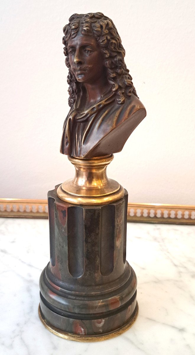 Bust Of Molière In Bronze And Marble, 19th Century-photo-2