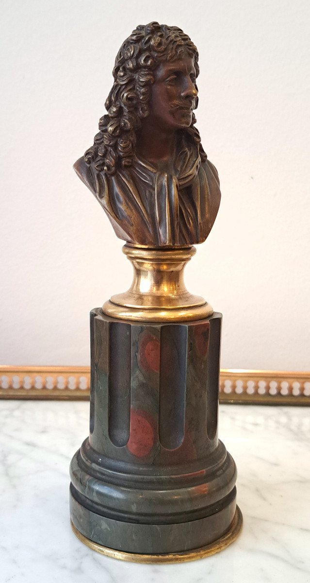 Bust Of Molière In Bronze And Marble, 19th Century-photo-2
