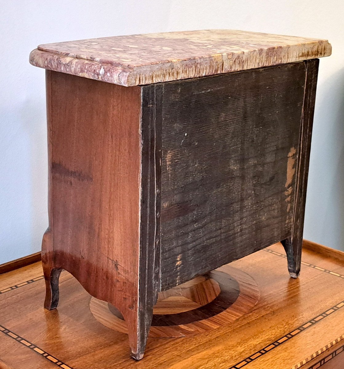 Commode Miniature Travail De Maîtrise En Placage d'Acajou Et Marqueterie-photo-4