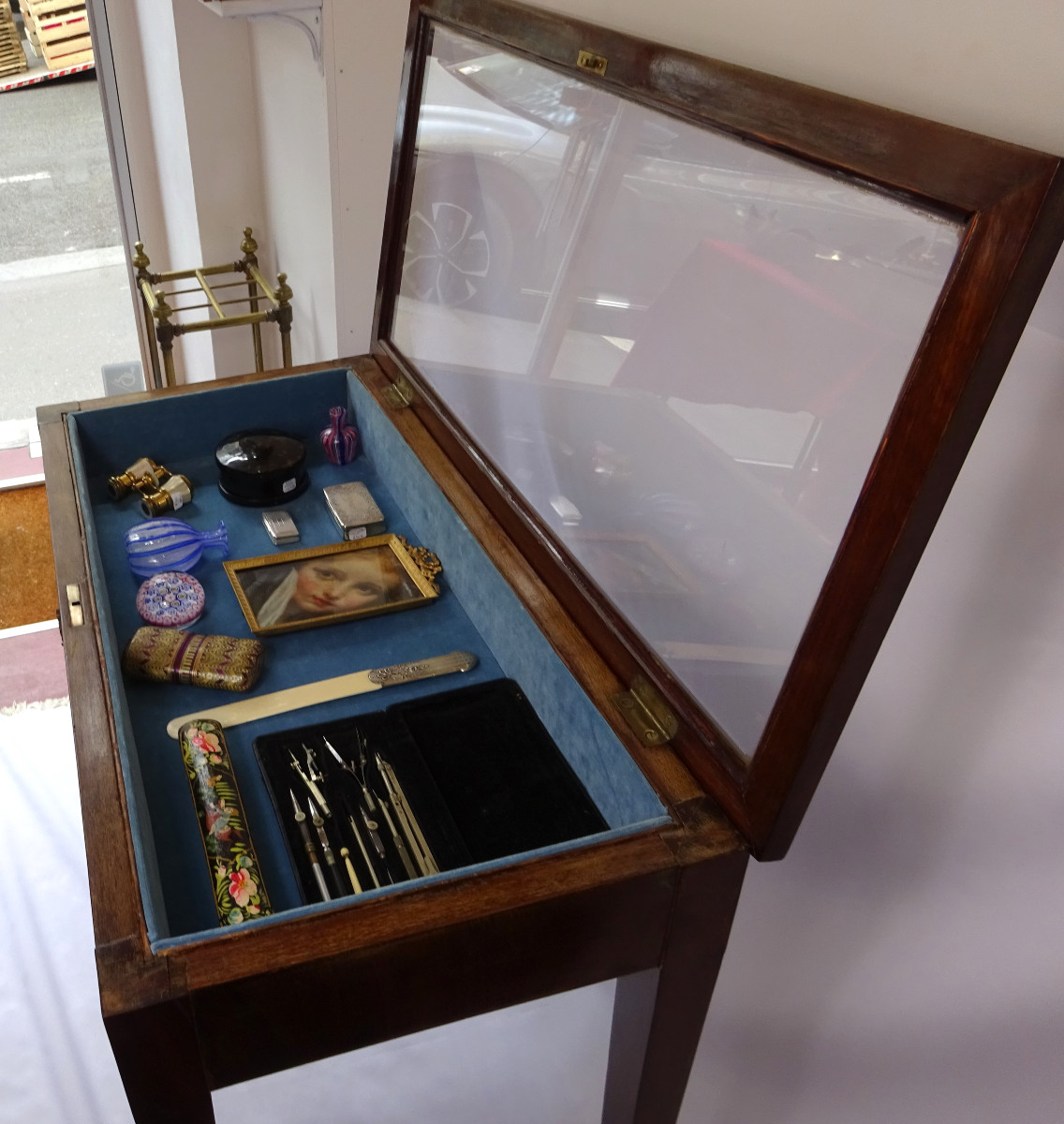19th Century Mahogany Display Cabinet Table-photo-3