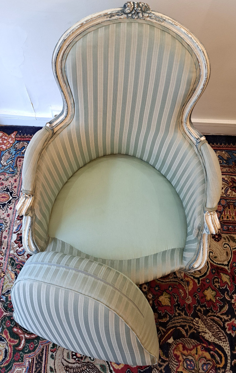 Paire De Fauteuils  Bergères En Bois peint Et Rechampi De Style Louis XV-photo-3