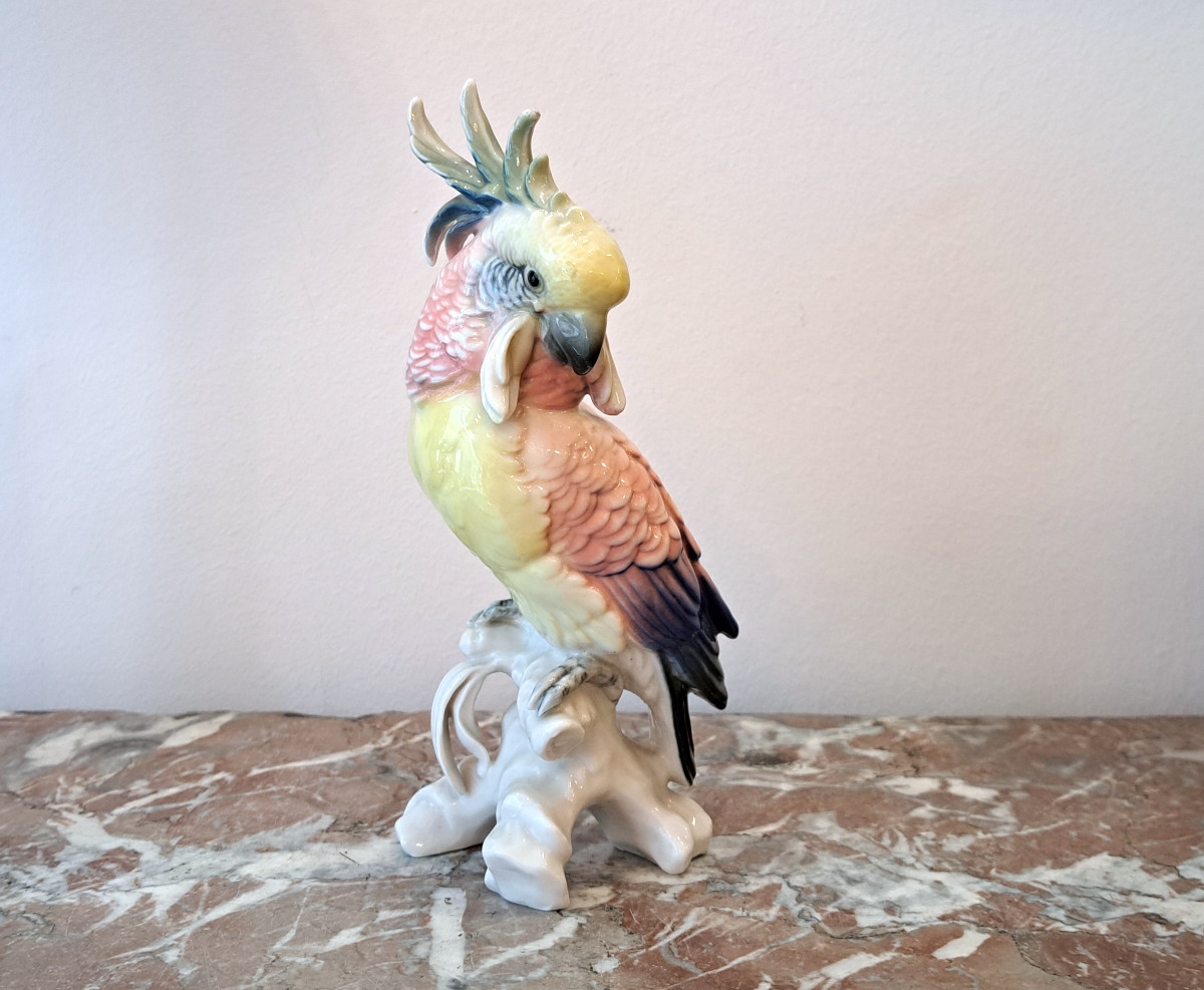 Perroquet rose Oiseau en porcelaine allemande Karl Ens
