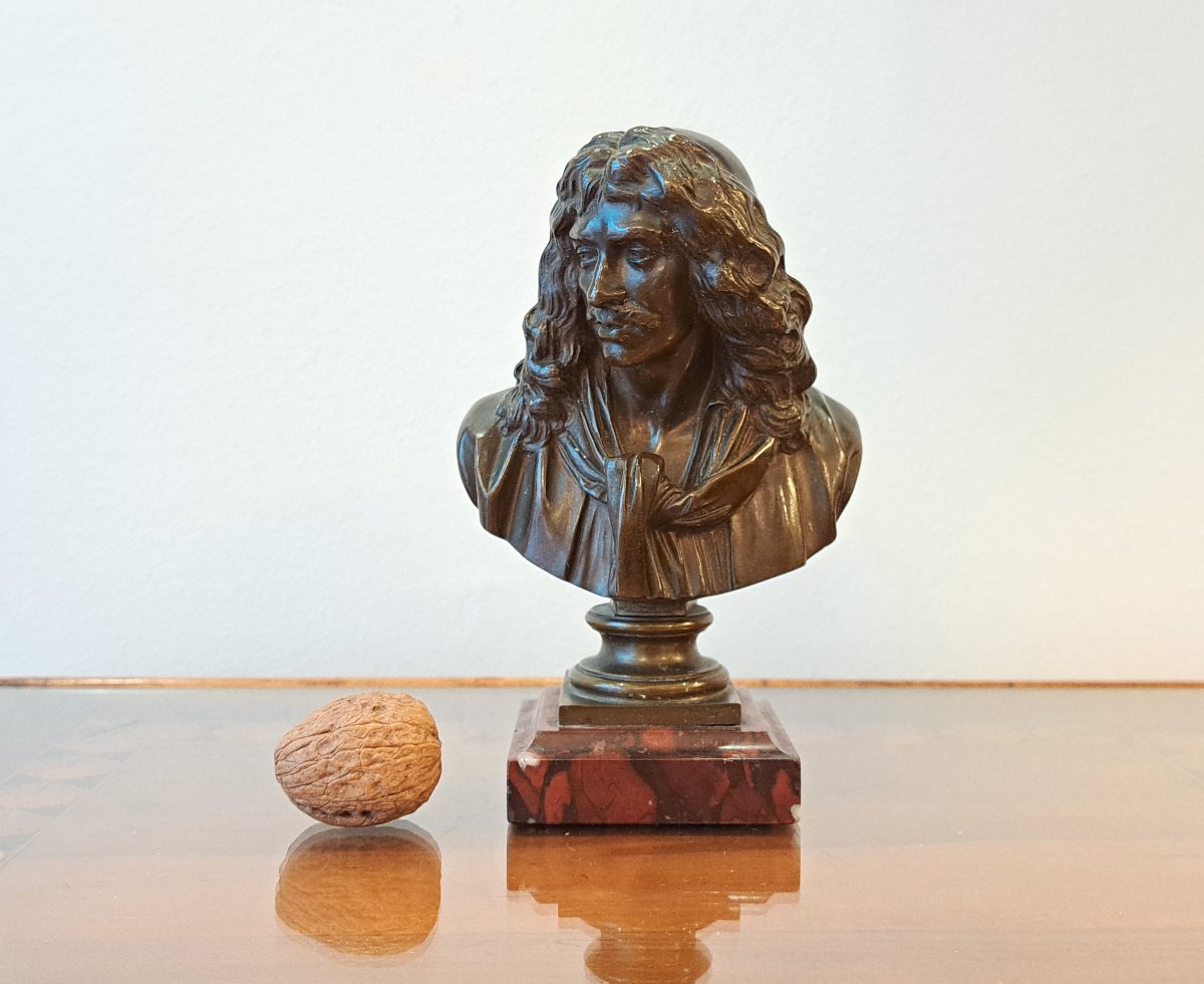 Buste de Molière en bronze et marbre XIXème Barbedienne-photo-2